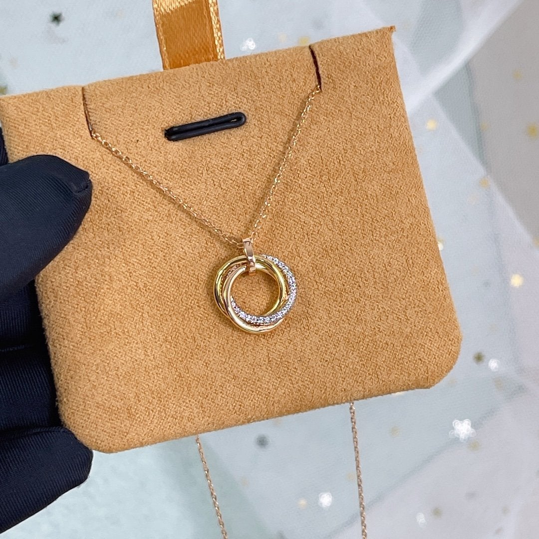 [Shinejoy]TRINITY NECKLACE SILVER GOLD PINK GOLD DIAMONDS