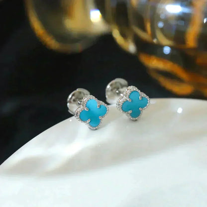 [Shinejoy]CLOVER MINI 9.5MM ONYX STUD EARRINGS SILVER
