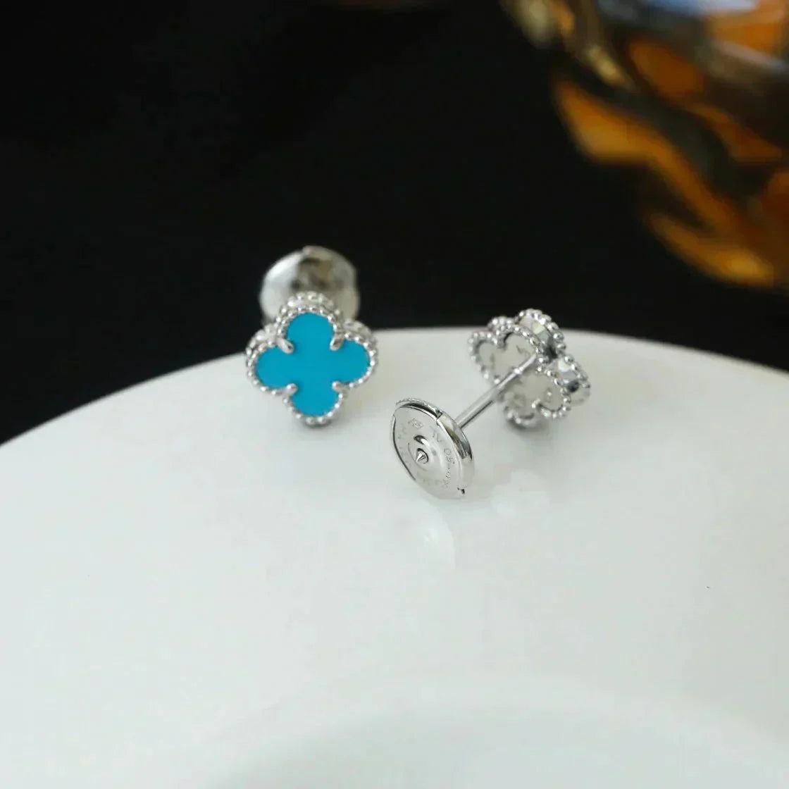 [Shinejoy]CLOVER MINI 9.5MM ONYX STUD EARRINGS SILVER