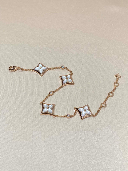 [Shinejoy]STAR 4 MOTIF MOP DIAMOND PINK GOLD BRACELET