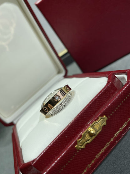 [Shinejoy]LOVE PINK GOLD SILVER DIAMOND DOUBLE RING