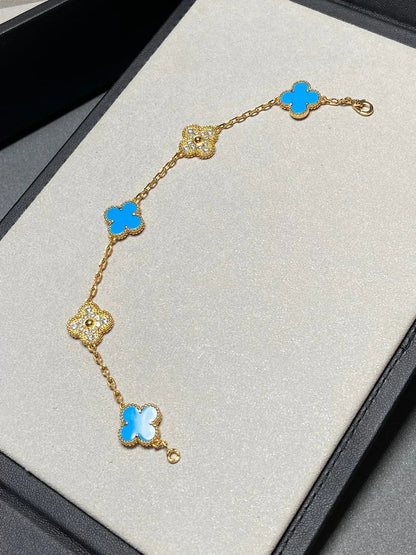 [Shinejoy] CLOVER 5 MOTIF BLUE AGATE BRACELET COLLECTION