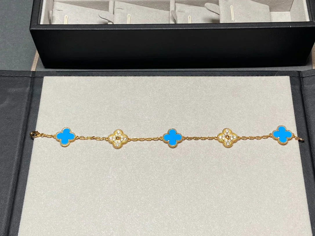 [Shinejoy] CLOVER 5 MOTIF BLUE AGATE BRACELET COLLECTION
