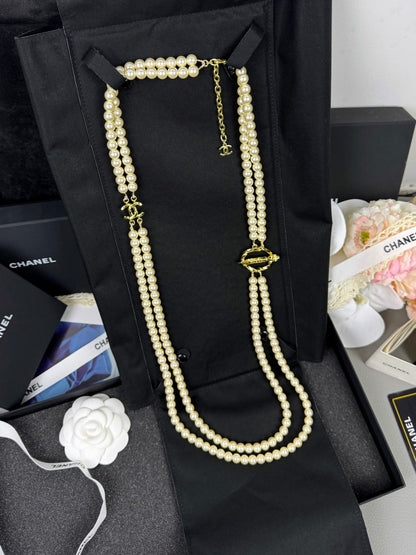 [Shinejoy]25K Pencil Double C Double-Layer Pearl Sweater Chain