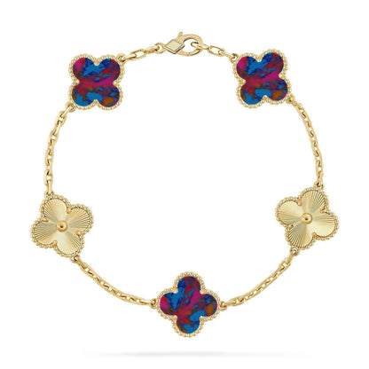 [Shinejoy]CLOVER 5 MOTIF COLOR GEMSTONES BRACELET COLLECTION