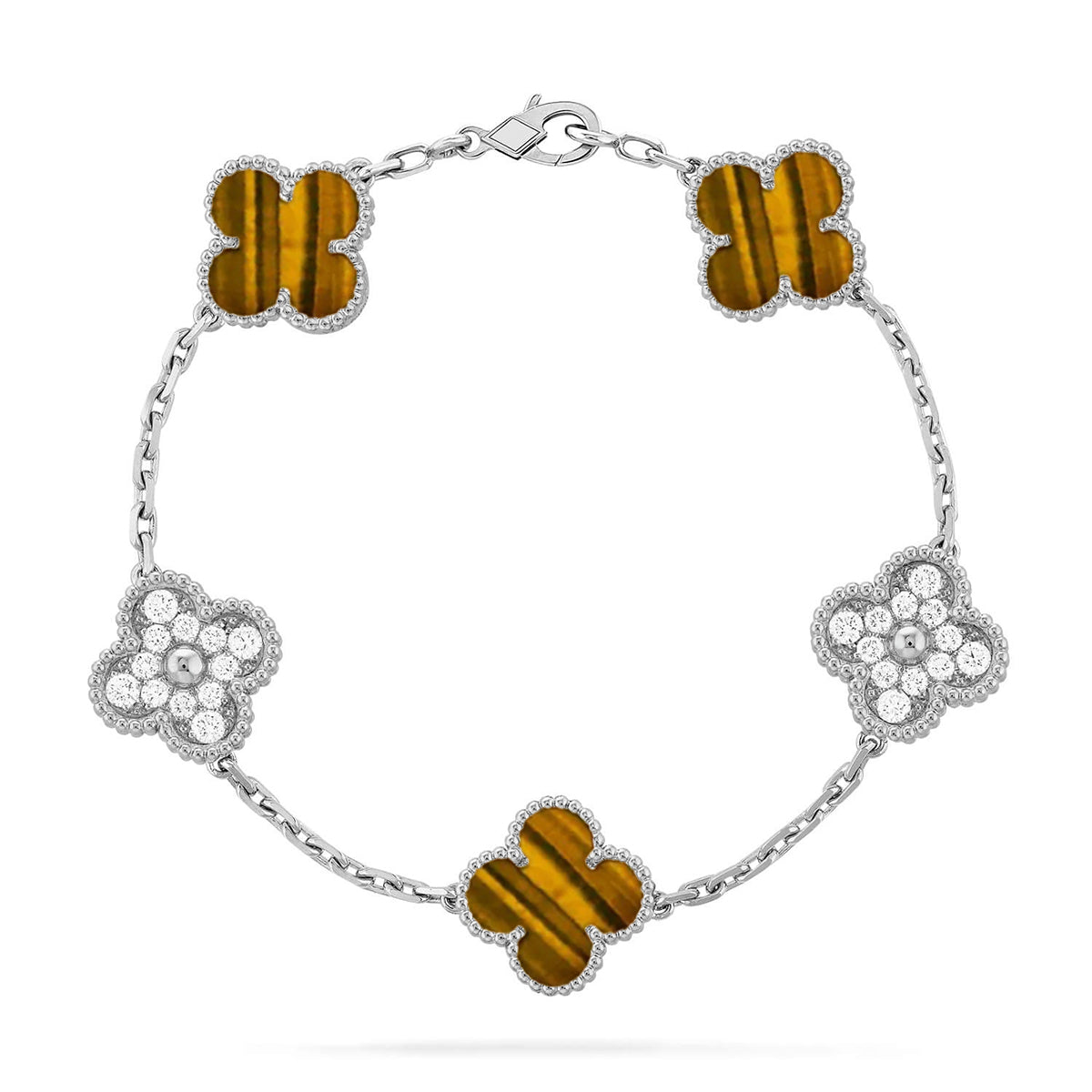 [Shinejoy] CLOVER 5 MOTIFS TIGER EYE BRACELET COLLECTION
