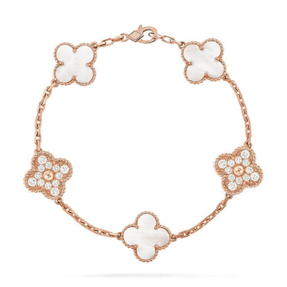 [Shinejoy]CLOVER WHITE PEARL MOP 5 MOTIF BRACELET COLLECTION