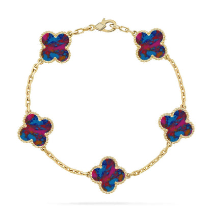 [Shinejoy]CLOVER 5 MOTIF COLOR GEMSTONES BRACELET COLLECTION