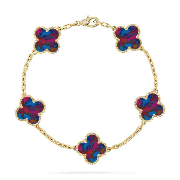 [Shinejoy]CLOVER 5 MOTIF COLOR GEMSTONES BRACELET COLLECTION