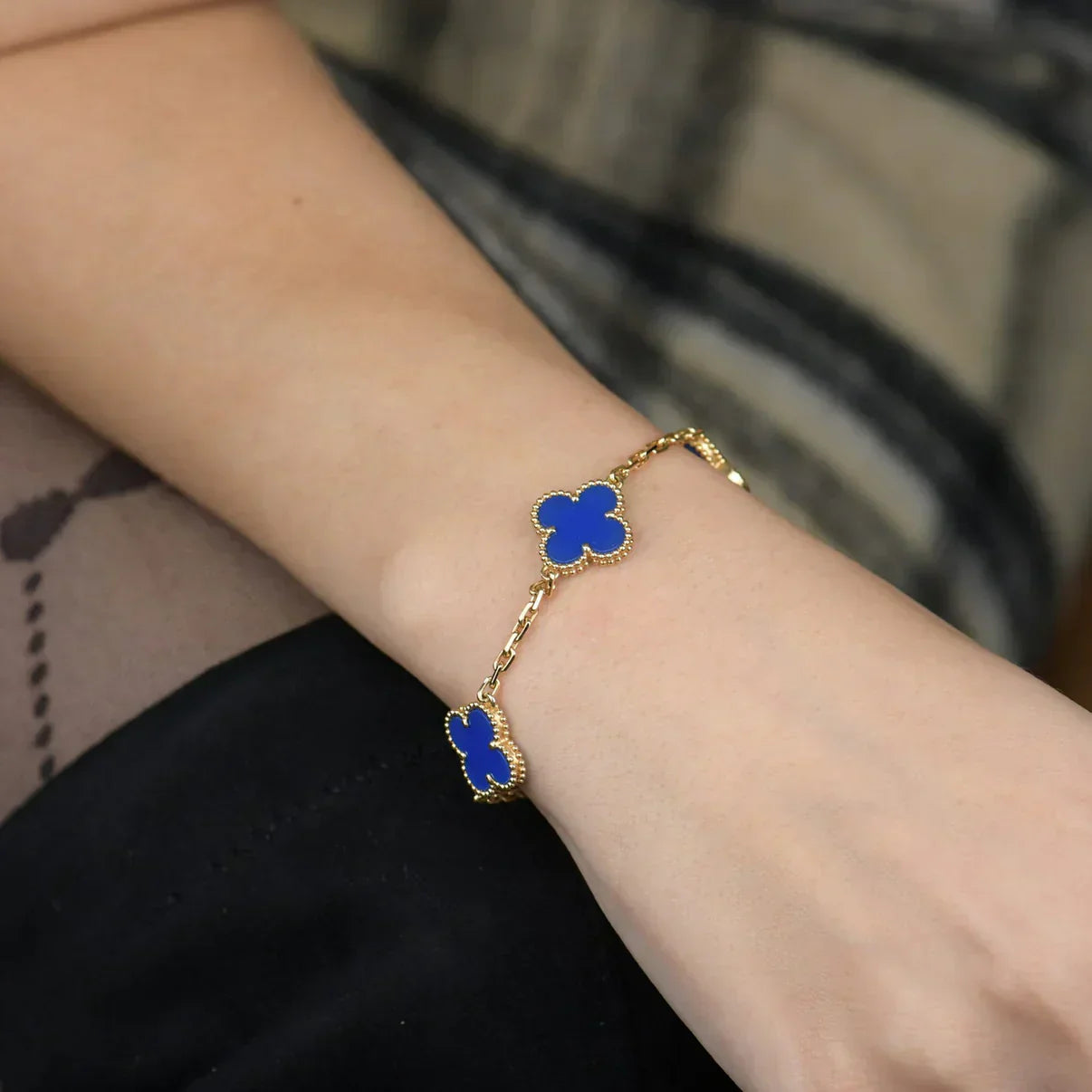 [Shinejoy] CLOVER 5 MOTIF BLUE AGATE BRACELET COLLECTION