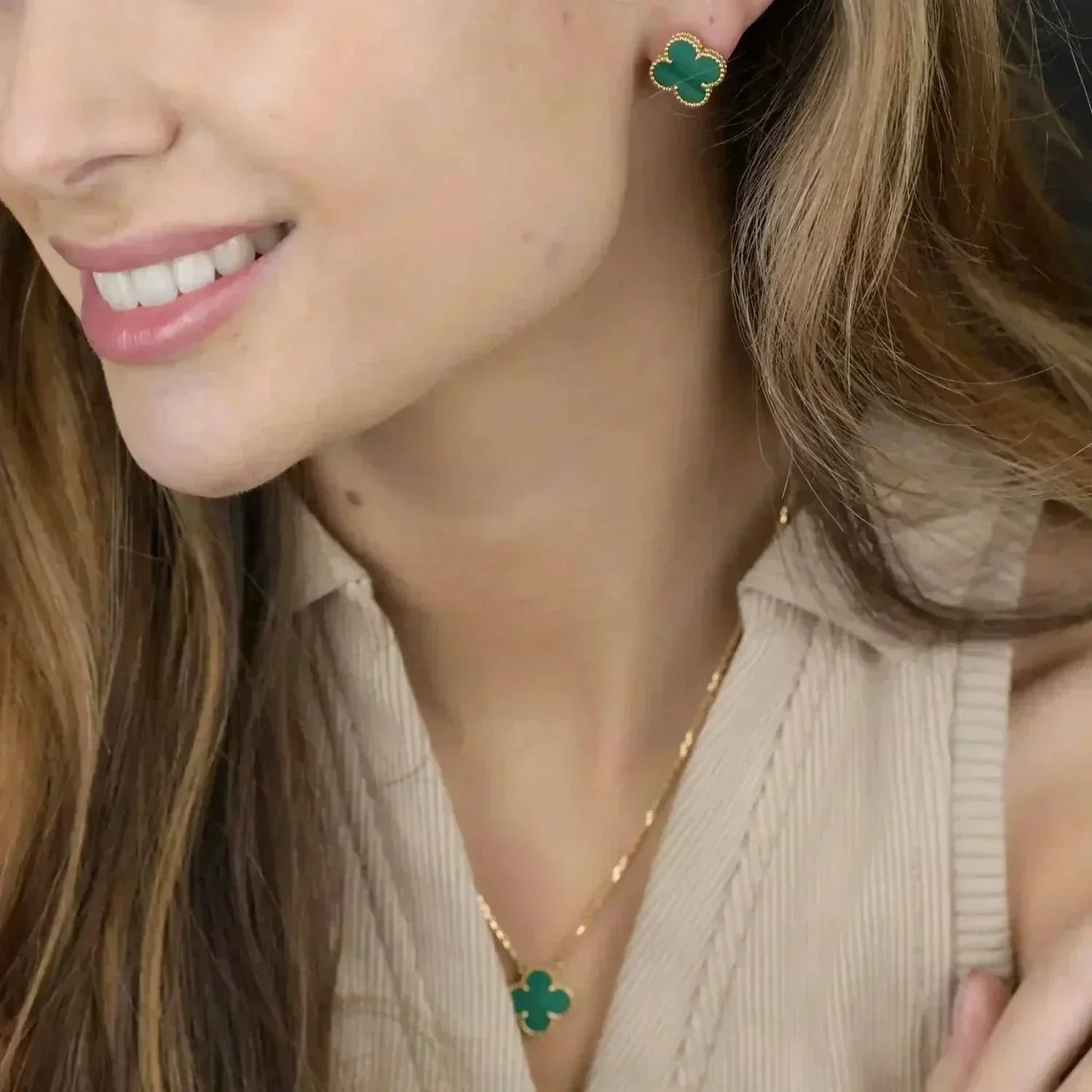 [Shinejoy]CLOVER MINI 9.5MM MALACHITE  EARRINGS