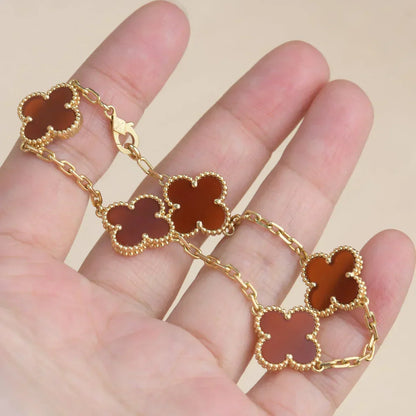 [Shinejoy] CLOVER 5 MOTIF RED CORNELIAN BRACELET COLLECTION