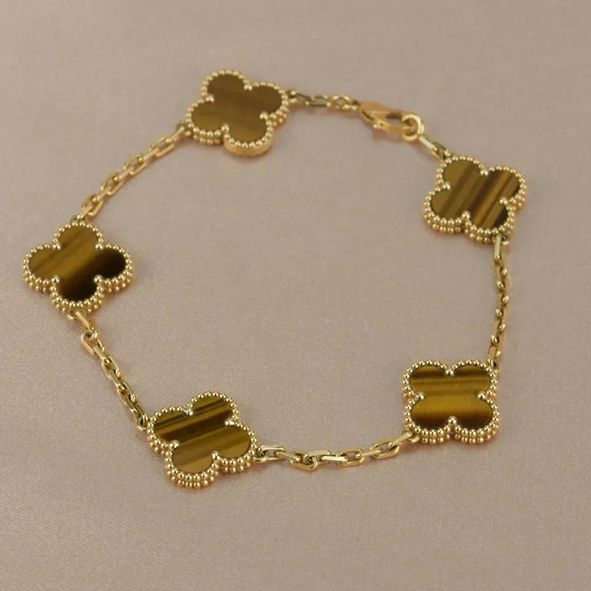 [Shinejoy] CLOVER 5 MOTIFS TIGER EYE BRACELET COLLECTION