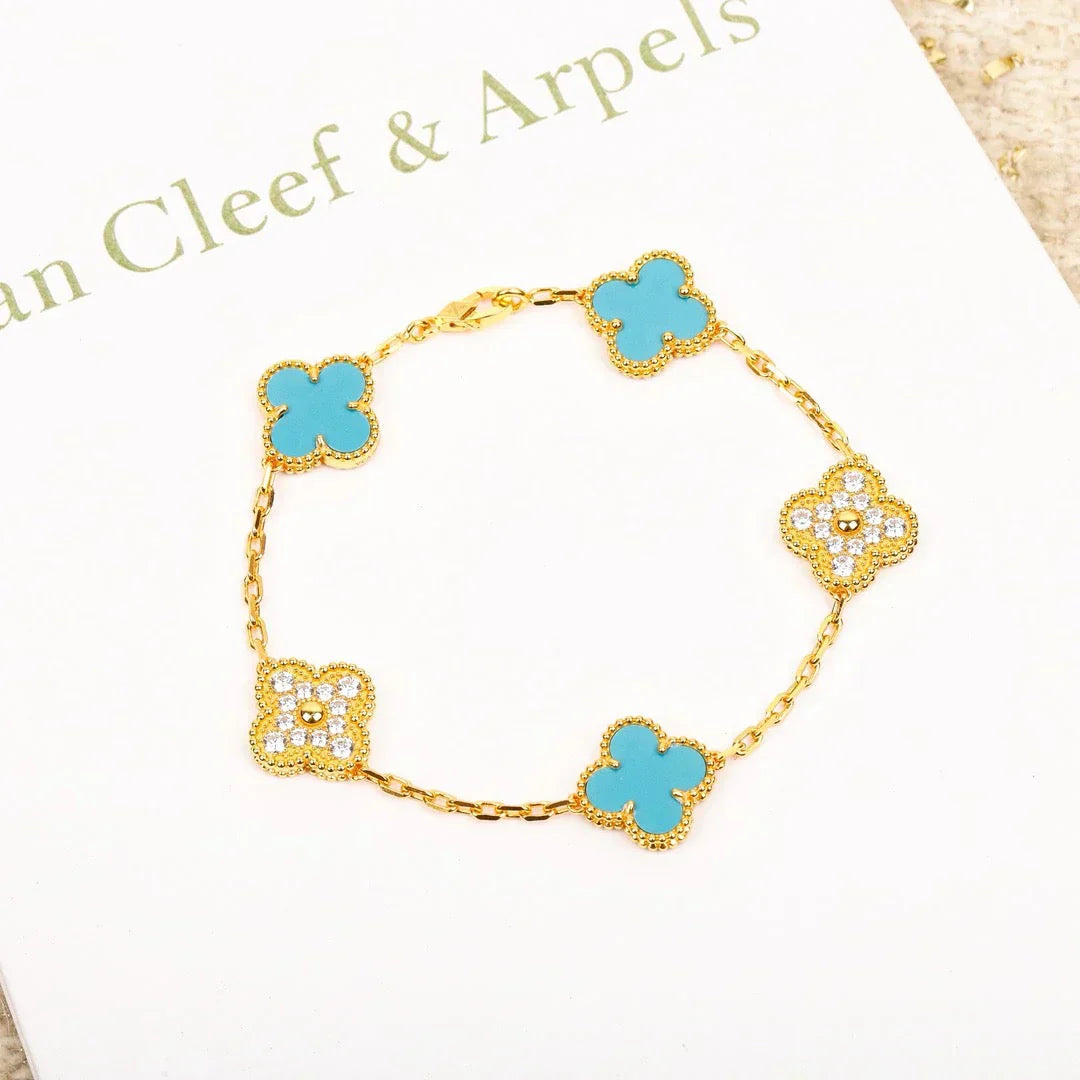 [Shinejoy] CLOVER 5 MOTIF TURQUOISE BRACELET COLLECTION