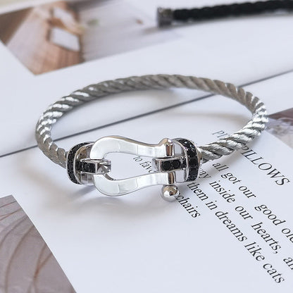 [Shinejoy]FORCE LARGE HORSESHOE BLACK DIAMOND BRACELET SILVER