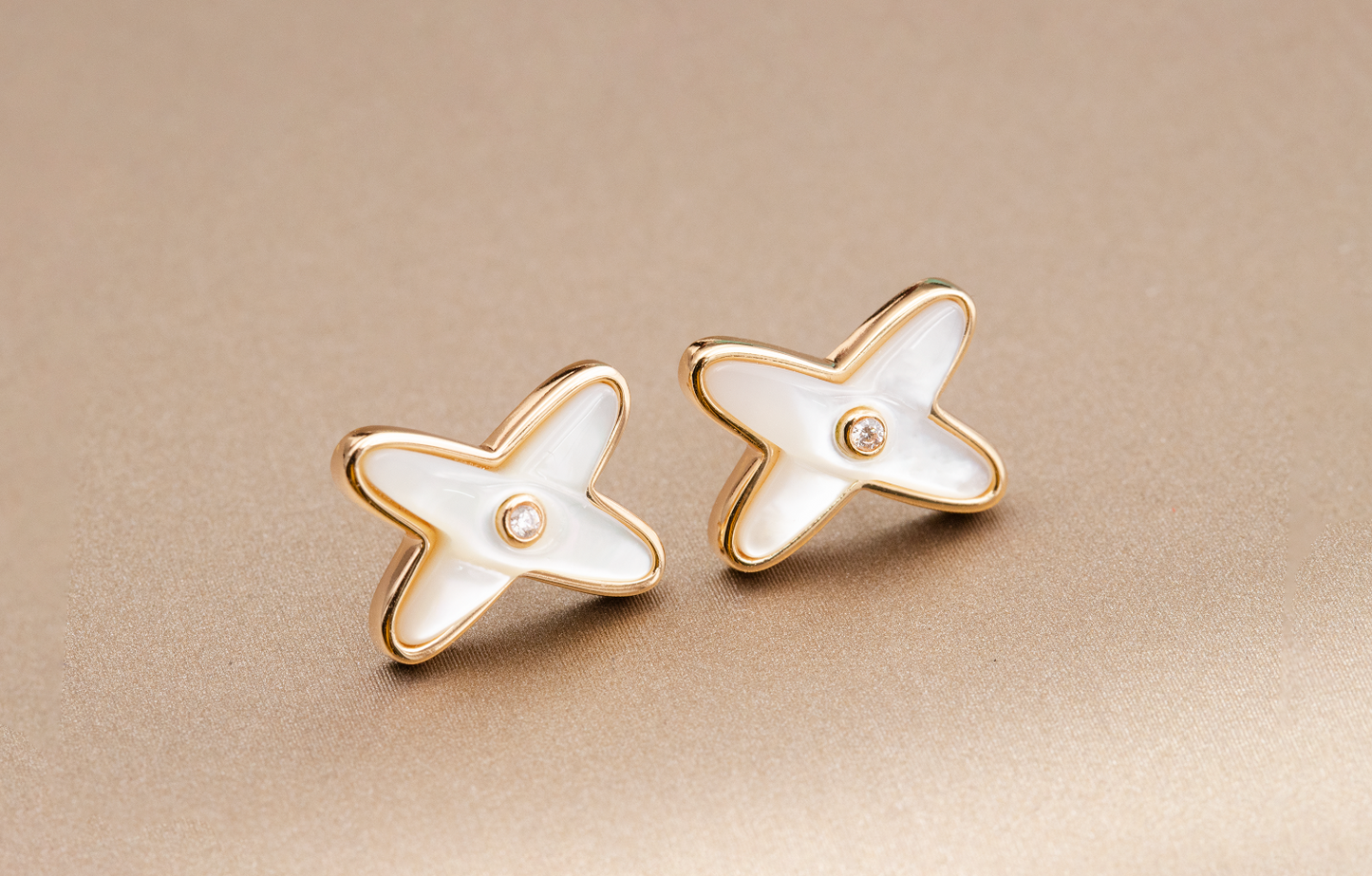 [Shinejoy]JEUX DE WHITE MOP Shinejoy GOLD DIAMOND EARRINGS