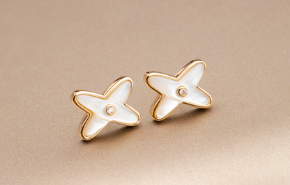 [Shinejoy]JEUX DE WHITE MOP Shinejoy GOLD DIAMOND EARRINGS