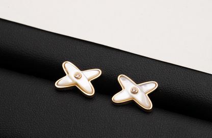 [Shinejoy]JEUX DE WHITE MOP PINK GOLD DIAMOND EARRINGS