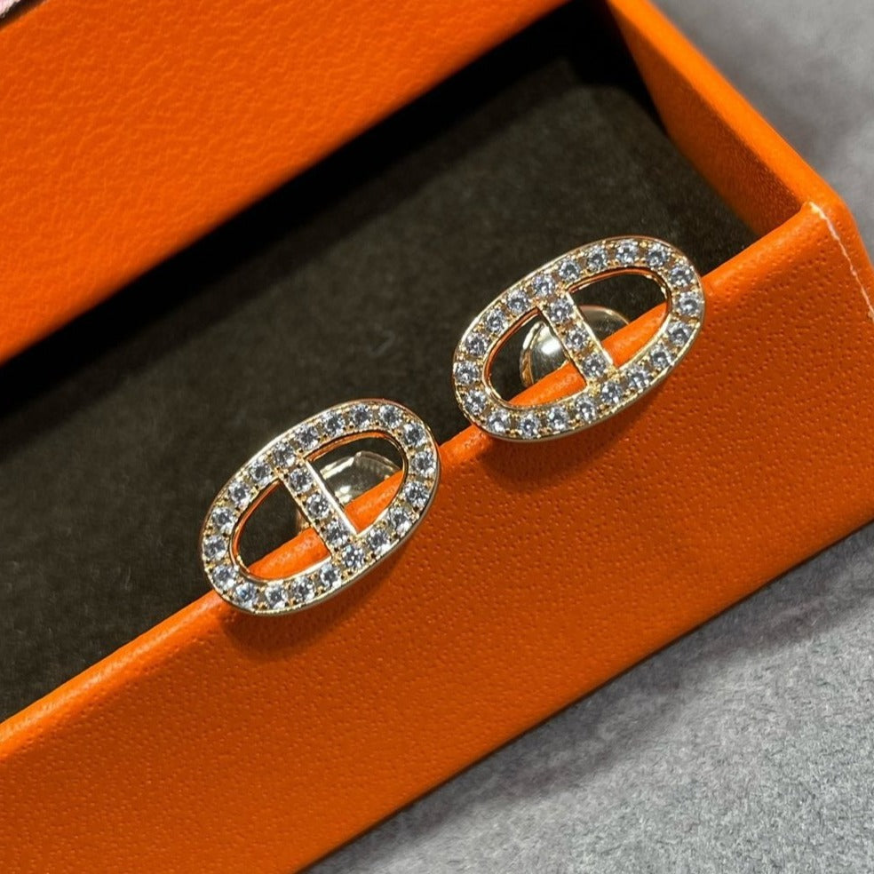 [Shinejoy]HM FULL DIAMOND PIG NOSE STUD EARRINGS