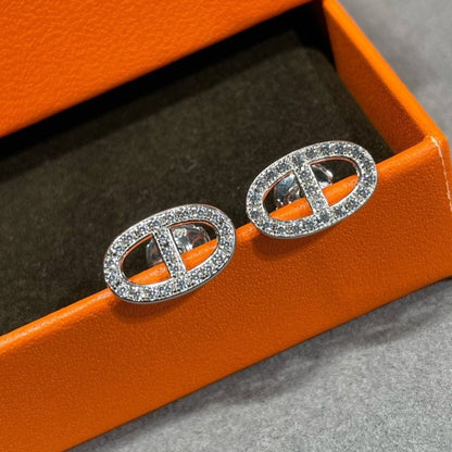 [Shinejoy]HM FULL DIAMOND PIG NOSE STUD EARRINGS