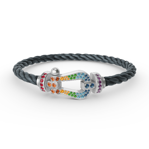 [Shinejoy]FORC LARGE HORSESHOE  COLORED DIAMOND BRACELET SILVER