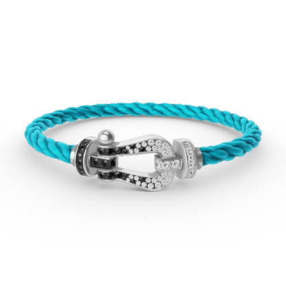 [Shinejoy]FORCE LARGE HORSESHOE BLACK WHITE DIAMOND BRACELET SILVER