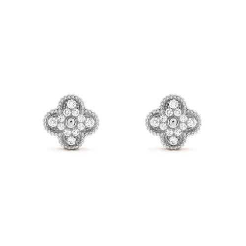[Shinejoy]CLOVER 1 MOTIFS DIAMOND STUD EARRINGS SILVER