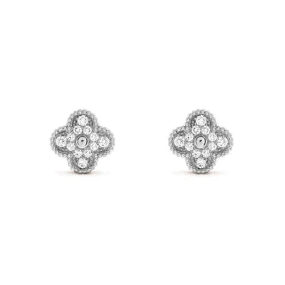 [Shinejoy]CLOVER 1 MOTIFS DIAMOND STUD EARRINGS SILVER